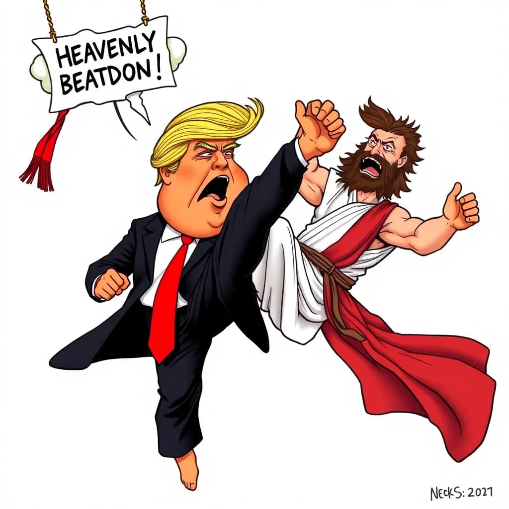 Iran svarer igen i AI-krigen: Jesus tæsker Trump og sender ham til Helvede — Bibelen skal angiveligt omskrives til kampsport